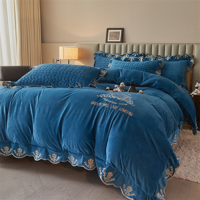 91家纺网 家纺一手货源 找家纺 恒爱家纺 2024新款初黛宝宝绒系列四件套 宾利蓝