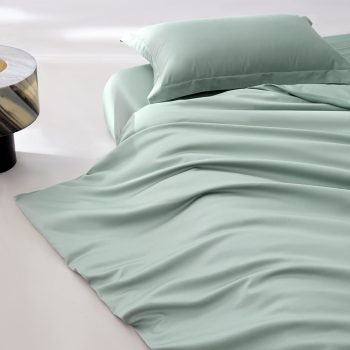 91家纺网 家纺一手货源 找家纺 轩和家居 2024新款A类50S贡缎长绒棉四件套系列 薄荷绿