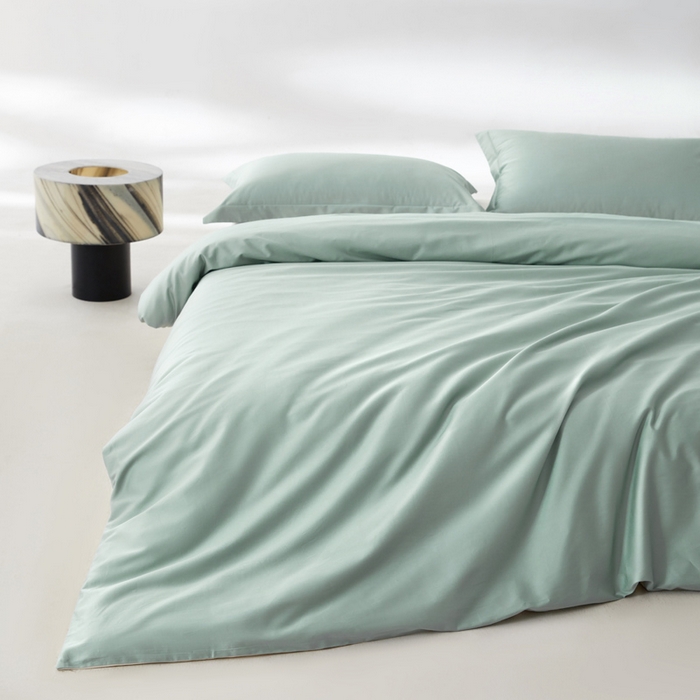 91家纺网 家纺一手货源 找家纺 轩和家居 2024新款A类50S贡缎长绒棉四件套系列 薄荷绿