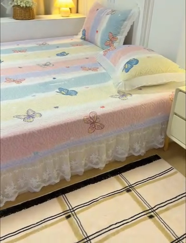 91家纺网 家纺一手货源 找家纺 冬然 2024新款牛奶绒床盖榻榻米床盖炕盖蝶舞