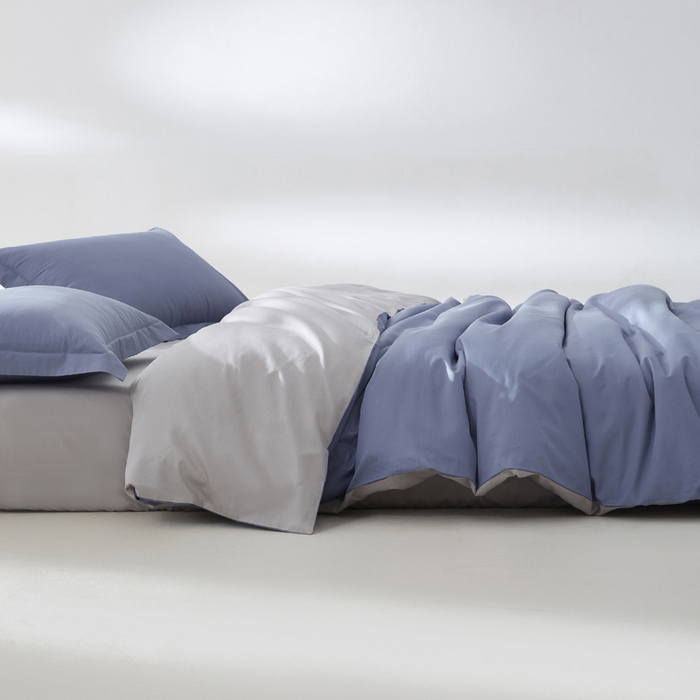 91家纺网 家纺一手货源 找家纺 轩和家居 2024新款A类50S贡缎长绒棉四件套系列 海茵蓝+雅士灰