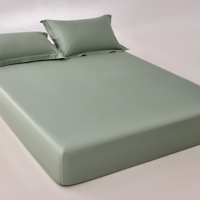 91家纺网 家纺一手货源 找家纺 轩和家居 2024新款A类50S贡缎长绒棉单床笠系列 薄荷绿