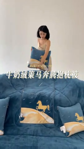 91家纺网 家纺一手货源 找家纺 （总）照世家纺 2024新款牛奶绒策马奔腾抱枕被系列（控价72、92、139、169、219）