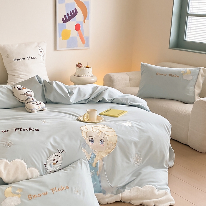 91家纺网 家纺一手货源 找家纺 （总）星野 2024秋冬新款陶瓷磨毛刺绣贴布绣四件套-雪季