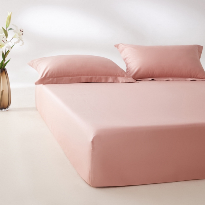 91家纺网 家纺一手货源 找家纺 轩和家居 2024新款A类50S贡缎长绒棉单床笠系列 复古粉