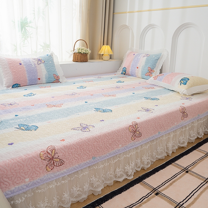 91家纺网 家纺一手货源 找家纺 冬然 2024新款牛奶绒床盖榻榻米床盖炕盖蝶舞