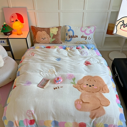 桃喜 2024新款大版数码印花牛奶绒四件套 中分小狗-绒