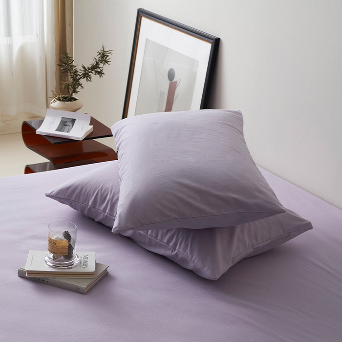 91家纺网 家纺一手货源 找家纺 2024新款全棉加厚磨毛纯色单枕套系列 紫宛