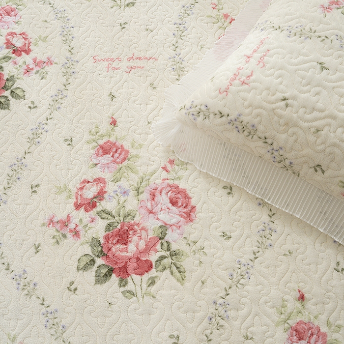 91家纺网 家纺一手货源 找家纺 冬然 2024新款牛奶绒床盖榻榻米床盖炕盖花语温情