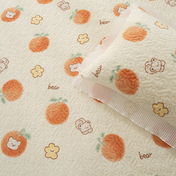 91家纺网 家纺一手货源 找家纺 冬然 2024新款牛奶绒床盖榻榻米床盖炕盖心想事橙