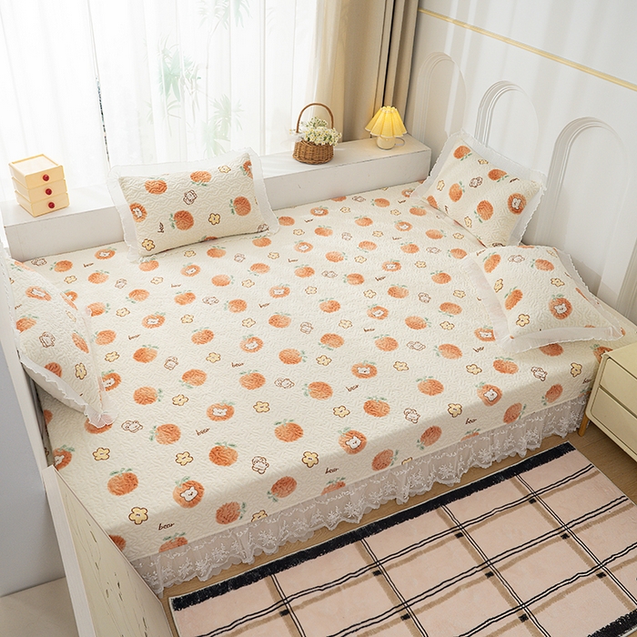 91家纺网 家纺一手货源 找家纺 冬然 2024新款牛奶绒床盖榻榻米床盖炕盖心想事橙