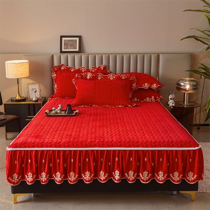 91家纺网 家纺一手货源 找家纺 恒爱家纺 2024新款初黛宝宝绒系列单床笠 喜庆红