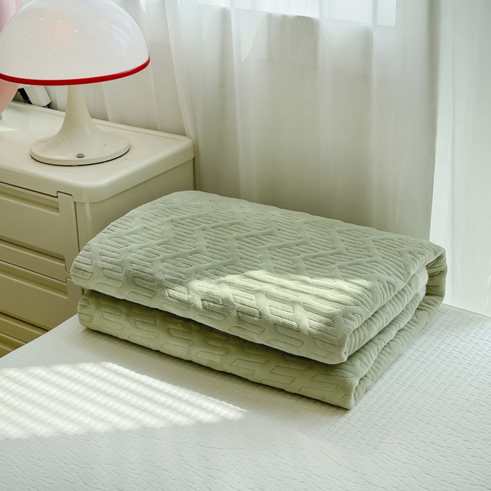 91家纺网 家纺一手货源 找家纺 子曰 2024新款牛奶绒夹棉床垫三件套 绿梵