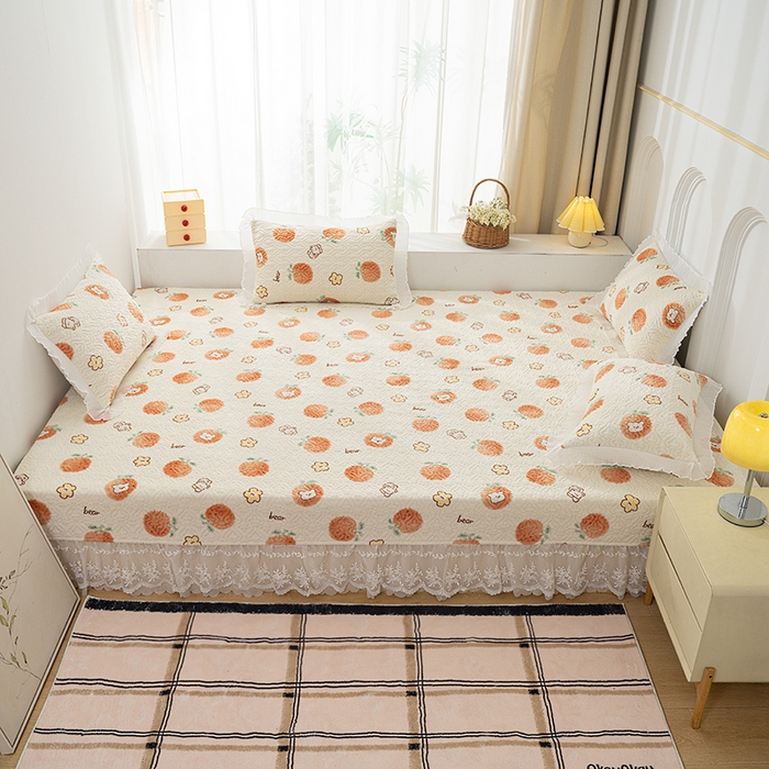 91家纺网 家纺一手货源 找家纺 冬然 2024新款牛奶绒床盖榻榻米床盖炕盖心想事橙