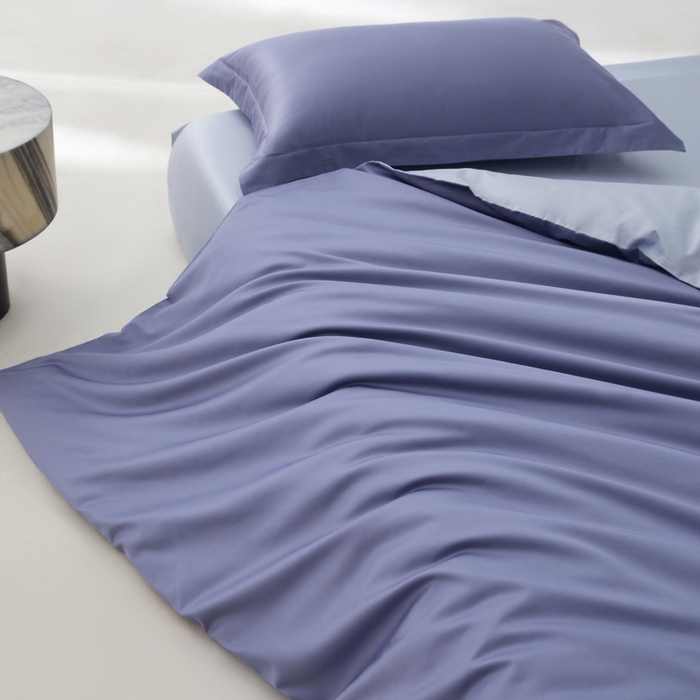 91家纺网 家纺一手货源 找家纺 轩和家居 2024新款A类50S贡缎长绒棉四件套系列 海茵蓝+碧落蓝