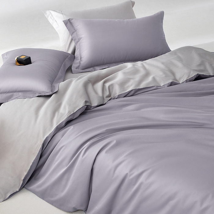 91家纺网 家纺一手货源 找家纺 轩和家居 2024新款A类50S贡缎长绒棉单被套系列 仙仙紫+雅士灰