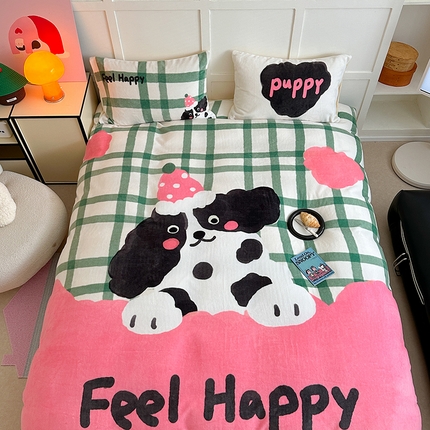 桃喜 2024新款大版数码印花牛奶绒四件套 快乐边牧-绒