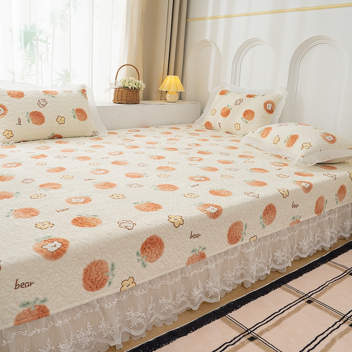 91家纺网 家纺一手货源 找家纺 冬然 2024新款牛奶绒床盖榻榻米床盖炕盖心想事橙
