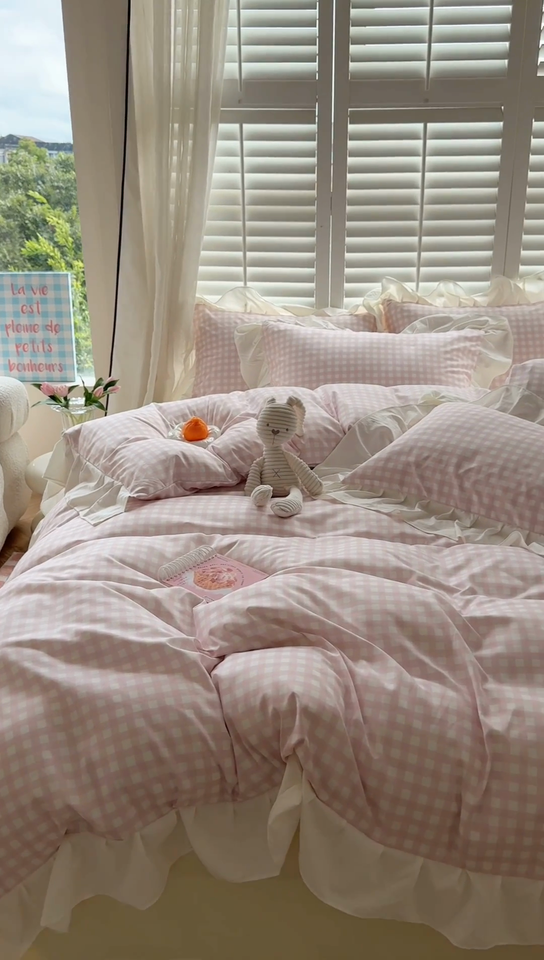 91家纺网 家纺一手货源 找家纺 （总）桃心家居 2024新款A类亲肤舒适软糯云柔水洗棉化纤韩版奶油格子撞色水洗棉系列四件套