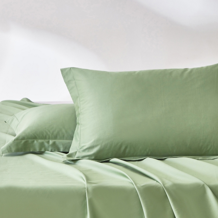 91家纺网 家纺一手货源 找家纺 轩和家居 2024新款A类50S贡缎长绒棉单枕套系列 抹茶绿