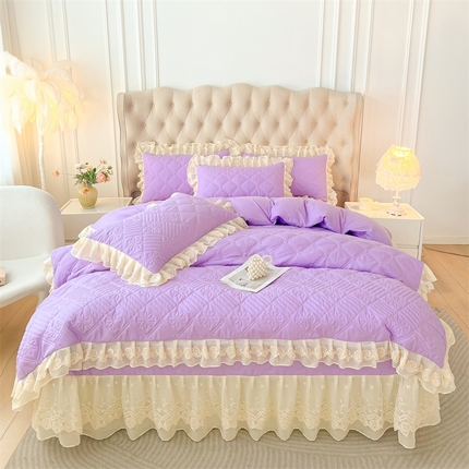 91家纺网 家纺一手货源 找家纺 （总）锦格 2024新款A类水洗棉夹棉床盖四件套-花黛