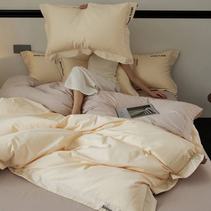 EH家居 2024新款见山系列全棉简绣双拼四件套 见山-柔蜜