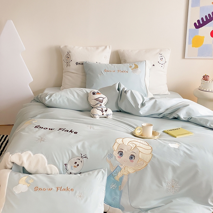 91家纺网 家纺一手货源 找家纺 （总）星野 2024秋冬新款陶瓷磨毛刺绣贴布绣四件套-雪季