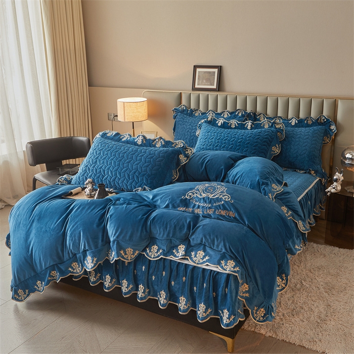 91家纺网 家纺一手货源 找家纺 恒爱家纺 2024新款初黛宝宝绒系列四件套 宾利蓝