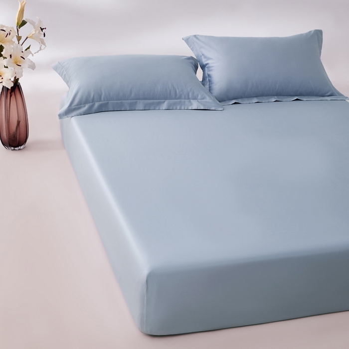 91家纺网 家纺一手货源 找家纺 轩和家居 2024新款A类50S贡缎长绒棉单床笠系列 碧落蓝