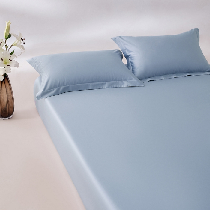 91家纺网 家纺一手货源 找家纺 轩和家居 2024新款A类50S贡缎长绒棉单床笠系列 碧落蓝