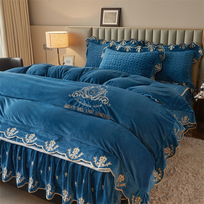 91家纺网 家纺一手货源 找家纺 恒爱家纺 2024新款初黛宝宝绒系列四件套 宾利蓝