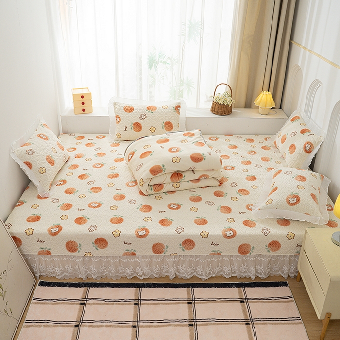 91家纺网 家纺一手货源 找家纺 冬然 2024新款牛奶绒床盖榻榻米床盖炕盖心想事橙