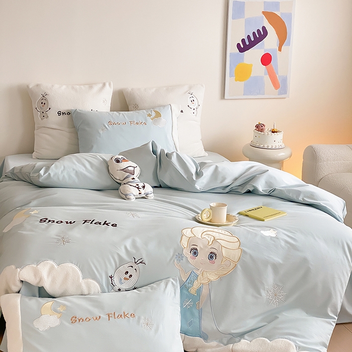 91家纺网 家纺一手货源 找家纺 （总）星野 2024秋冬新款陶瓷磨毛刺绣贴布绣四件套-雪季