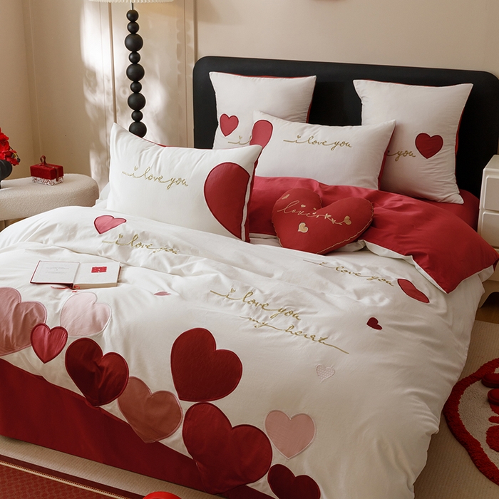 91家纺网 家纺一手货源 找家纺 （总）星野 2024秋冬新款100支长绒棉加厚磨毛刺绣贴布绣四件套-爱浪漫