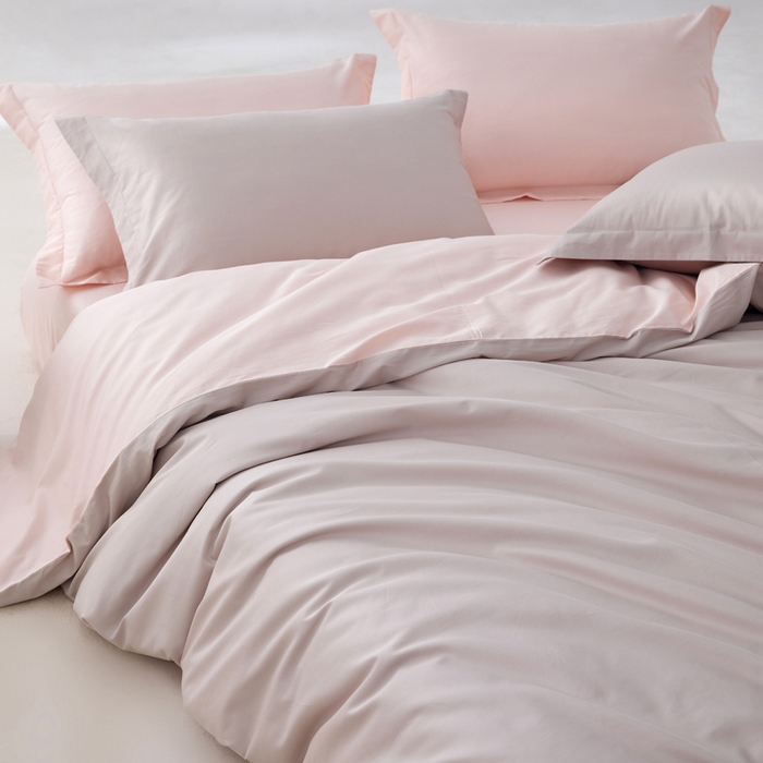 91家纺网 家纺一手货源 找家纺 轩和家居 2024新款A类50S贡缎长绒棉单被套系列 迷雾灰+夏恋粉