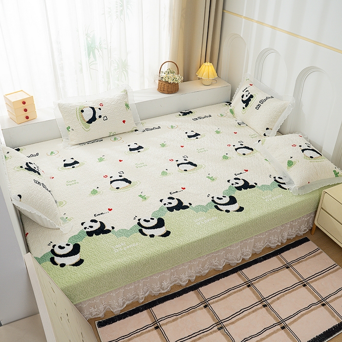 91家纺网 家纺一手货源 找家纺 冬然 2024新款牛奶绒床盖榻榻米床盖炕盖熊猫宝贝