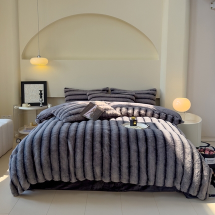 91家纺网 家纺一手货源 找家纺 （总）枋梢家纺 2024新款兔兔绒牛奶绒加厚兔毛保暖四件套