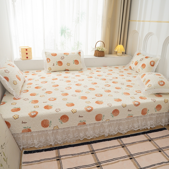 91家纺网 家纺一手货源 找家纺 冬然 2024新款牛奶绒床盖榻榻米床盖炕盖心想事橙