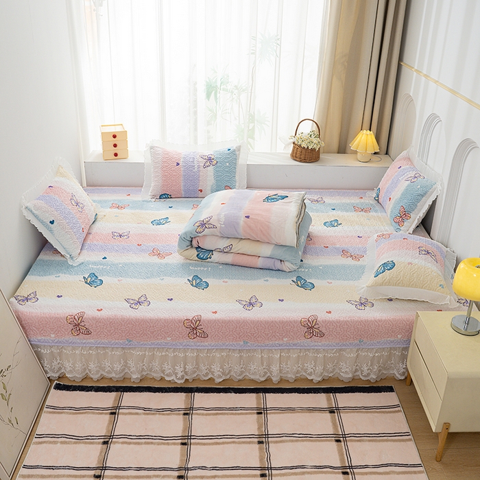 91家纺网 家纺一手货源 找家纺 冬然 2024新款牛奶绒床盖榻榻米床盖炕盖蝶舞