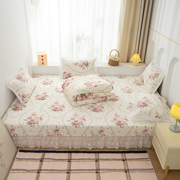 91家纺网 家纺一手货源 找家纺 冬然 2024新款牛奶绒床盖榻榻米床盖炕盖花语温情