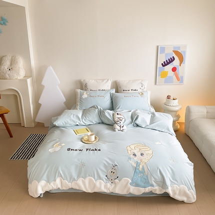 91家纺网 家纺一手货源 找家纺 （总）星野 2024秋冬新款陶瓷磨毛刺绣贴布绣四件套-雪季