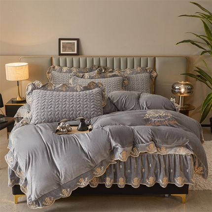 91家纺网 家纺一手货源 找家纺 恒爱家纺 2024新款初黛宝宝绒系列四件套 绅士灰