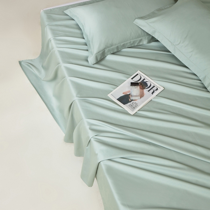 91家纺网 家纺一手货源 找家纺 轩和家居 2024新款A类50S贡缎长绒棉单床单系列 薄荷绿