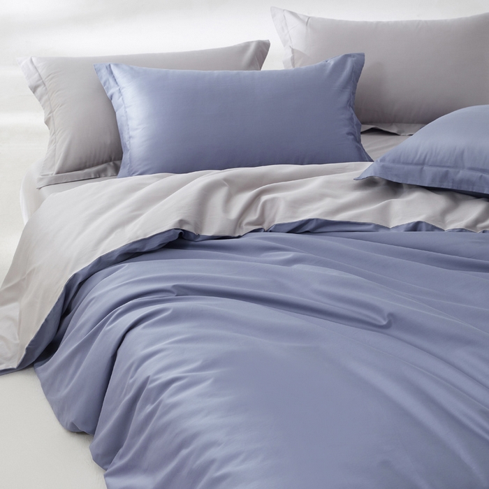 91家纺网 家纺一手货源 找家纺 轩和家居 2024新款A类50S贡缎长绒棉单被套系列 海茵蓝+雅士灰