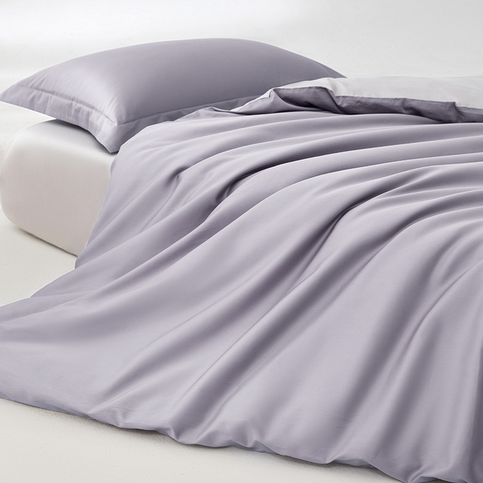 91家纺网 家纺一手货源 找家纺 轩和家居 2024新款A类50S贡缎长绒棉单被套系列 仙仙紫+雅士灰