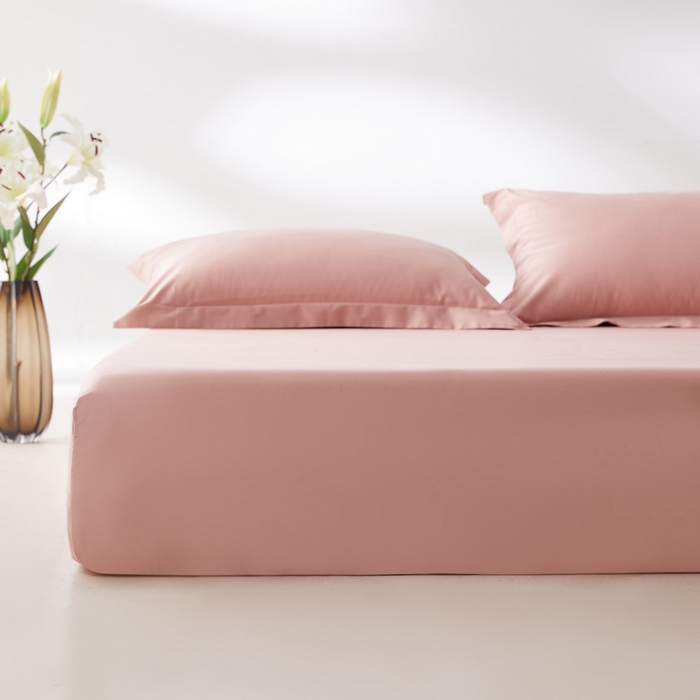 91家纺网 家纺一手货源 找家纺 轩和家居 2024新款A类50S贡缎长绒棉单床笠系列 复古粉