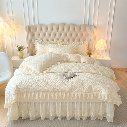 91家纺网 家纺一手货源 找家纺 （总）锦格 2024新款A类水洗棉夹棉床盖四件套-花黛