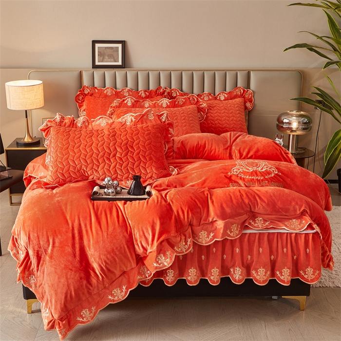 91家纺网 家纺一手货源 找家纺 恒爱家纺 2024新款初黛宝宝绒系列四件套 爱玛橙