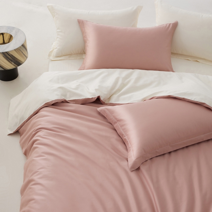 91家纺网 家纺一手货源 找家纺 轩和家居 2024新款A类50S贡缎长绒棉四件套系列 复古粉+奶芋黄