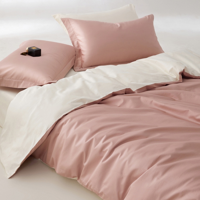 91家纺网 家纺一手货源 找家纺 轩和家居 2024新款A类50S贡缎长绒棉四件套系列 复古粉+奶芋黄